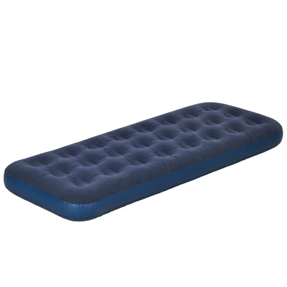 Portable Single Inflatable Air Bed with Integrated Hand Pump, Flocked Surface, for Camping, Travel - 191 x 73 x 22 cm, Blue