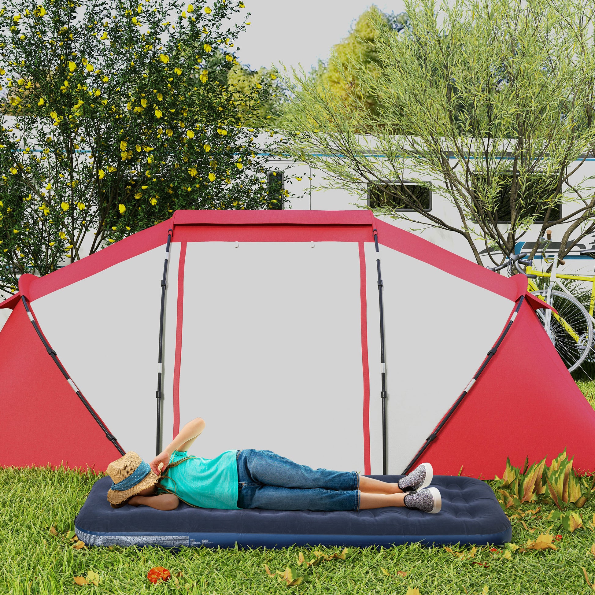 Portable Single Inflatable Air Bed with Integrated Hand Pump, Flocked Surface, for Camping, Travel - 191 x 73 x 22 cm, Blue