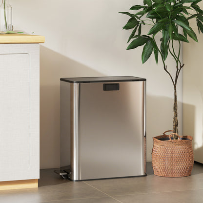 2 x 28L Stainless Steel Kitchen Step Bin with Soft-Close Butterfly Lid, Removable Inner Bins, Fingerprint-Resistant, Silver