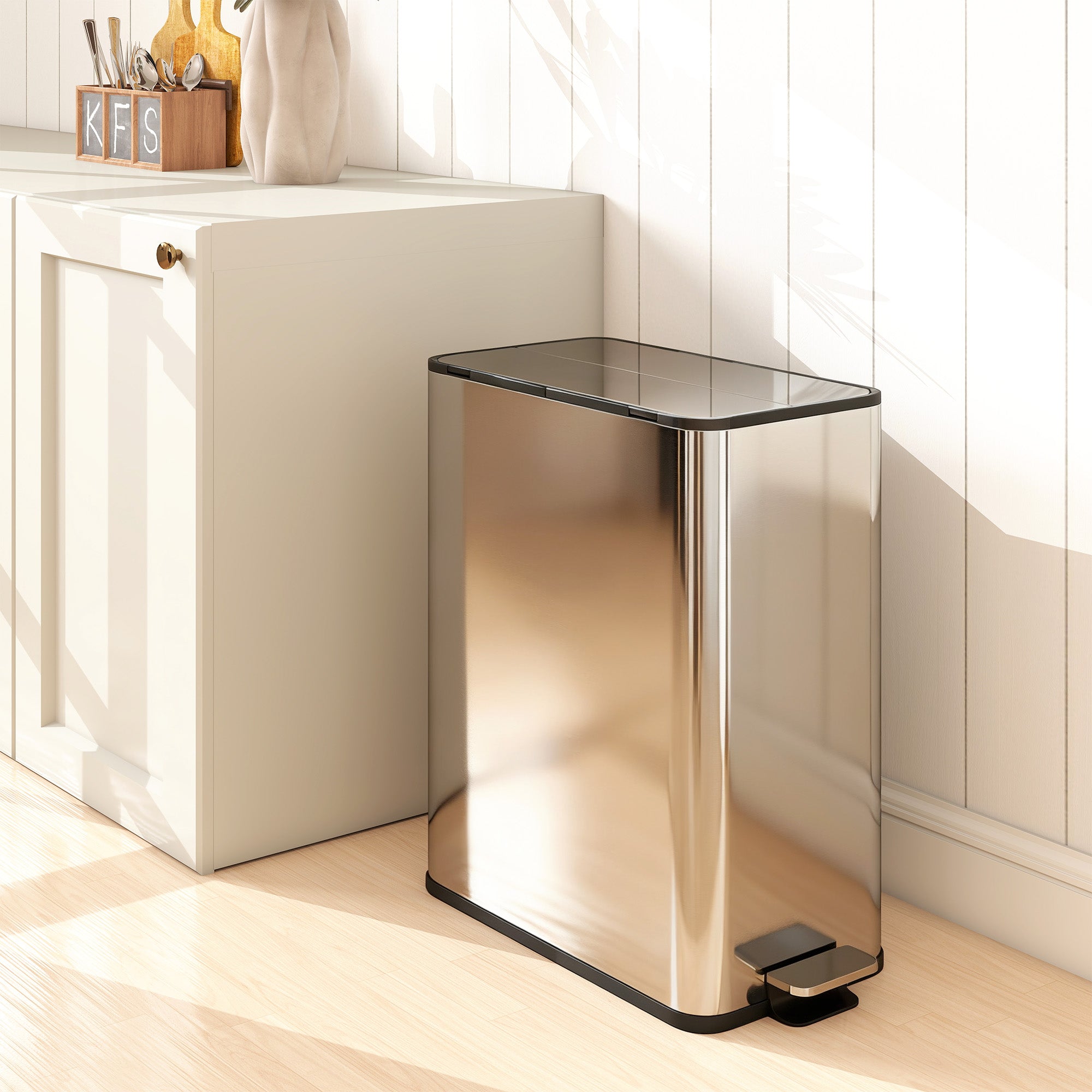 2 x 28L Stainless Steel Kitchen Step Bin with Soft-Close Butterfly Lid, Removable Inner Bins, Fingerprint-Resistant, Silver