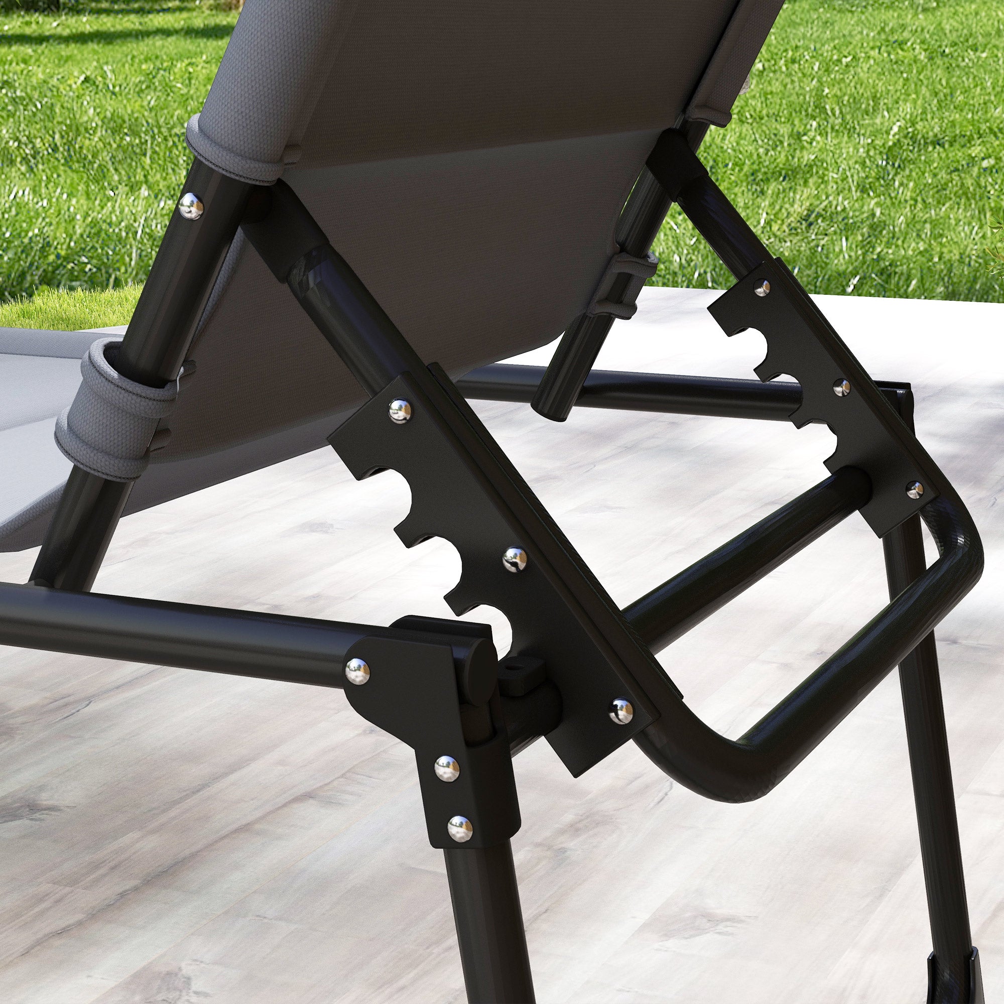 Set of 2 Foldable Comfortable Sun Loungers with Adjustable Sunshade and Multi-Position Reclining Backrest, Gray