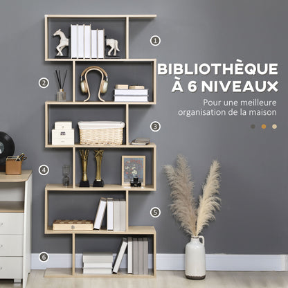 Zigzag Shelf Bookcase Contemporary Design 80L x 23W x 192H cm 6 Levels Light Oak Color