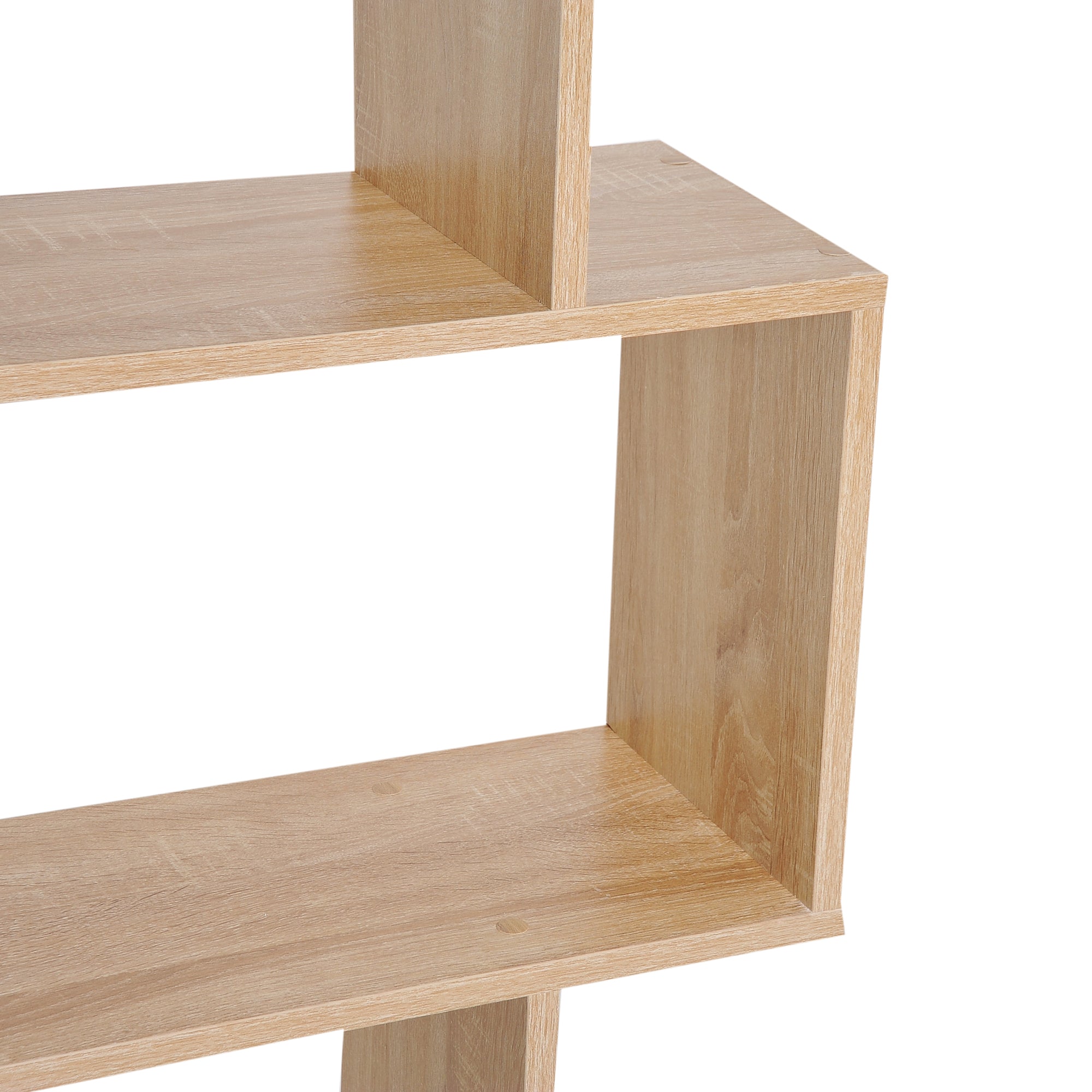 Zigzag Shelf Bookcase Contemporary Design 80L x 23W x 192H cm 6 Levels Light Oak Color