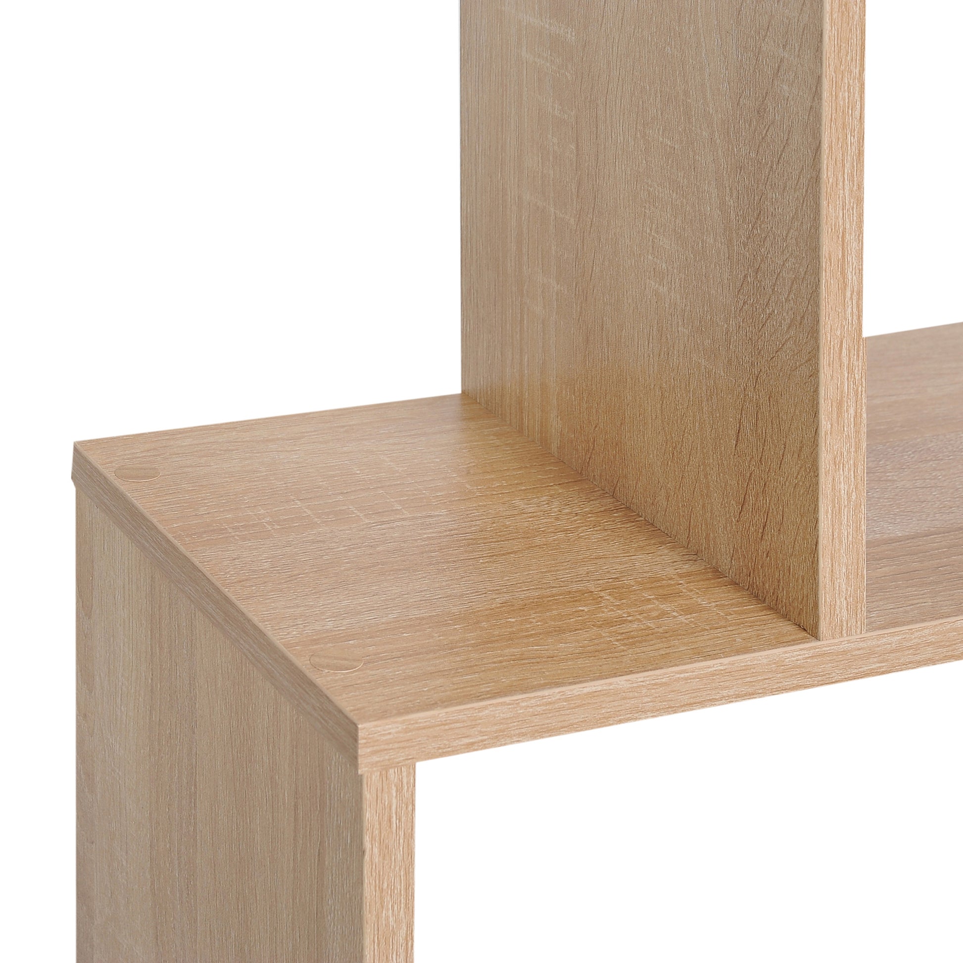 Zigzag Shelf Bookcase Contemporary Design 80L x 23W x 192H cm 6 Levels Light Oak Color