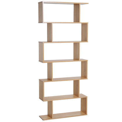 Zigzag Shelf Bookcase Contemporary Design 80L x 23W x 192H cm 6 Levels Light Oak Color