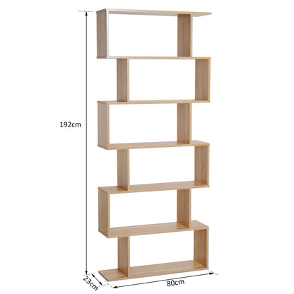 Zigzag Shelf Bookcase Contemporary Design 80L x 23W x 192H cm 6 Levels Light Oak Color