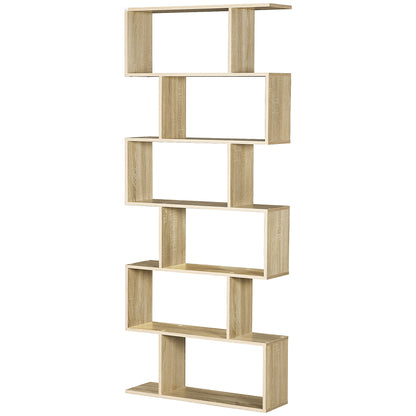Zigzag Shelf Bookcase Contemporary Design 80L x 23W x 192H cm 6 Levels Light Oak Color