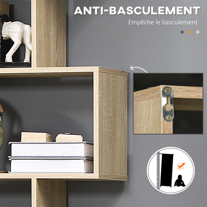 Zigzag Shelf Bookcase Contemporary Design 80L x 23W x 192H cm 6 Levels Light Oak Color