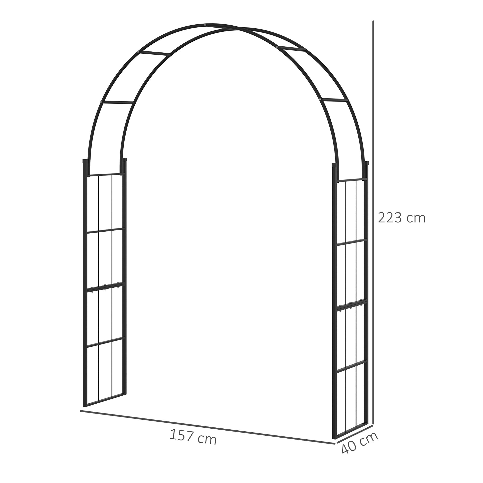 Garden Arch for Climbing Plants, Metal Garden Arch for Decorations and Events, 157x40x223cm, Black