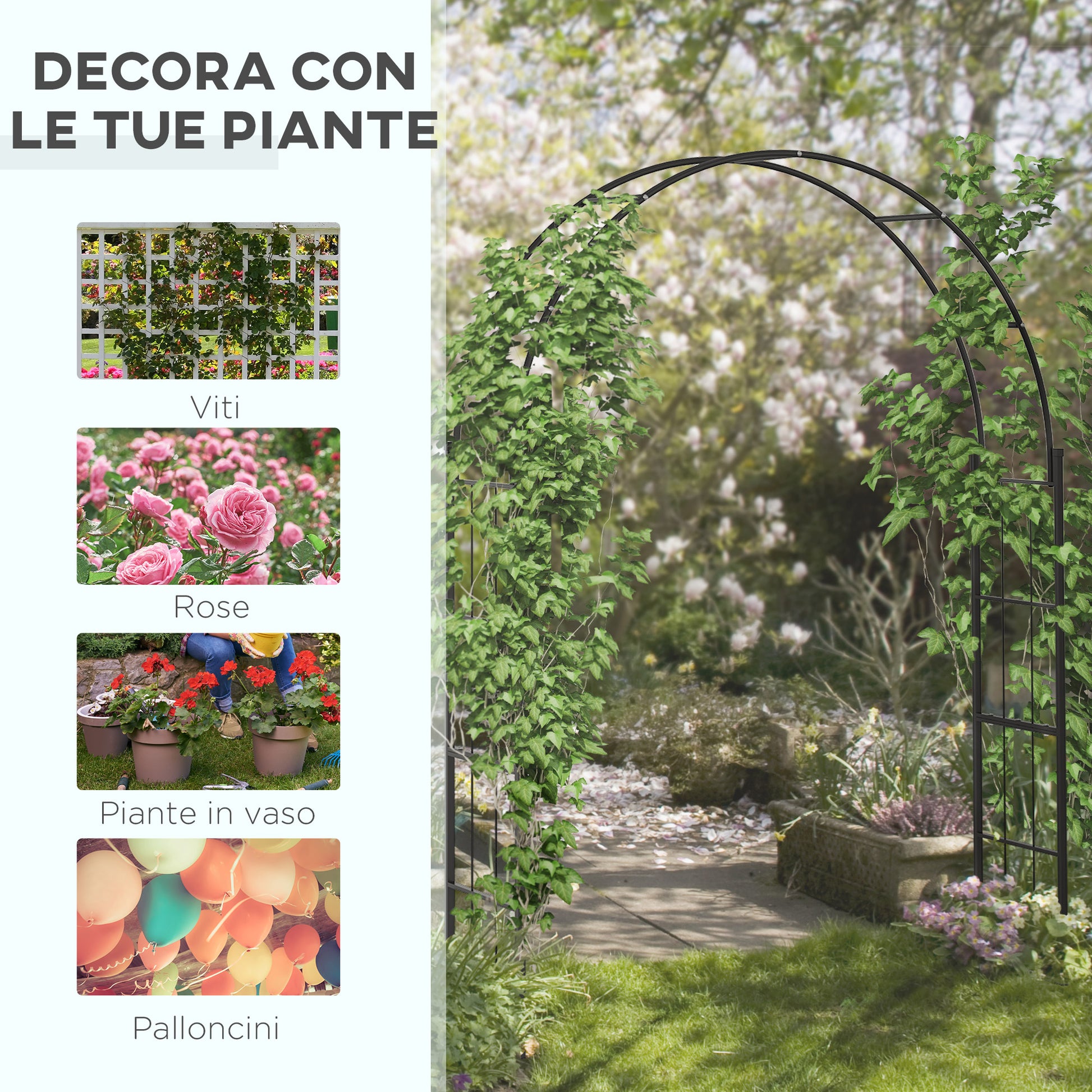 Garden Arch for Climbing Plants, Metal Garden Arch for Decorations and Events, 157x40x223cm, Black