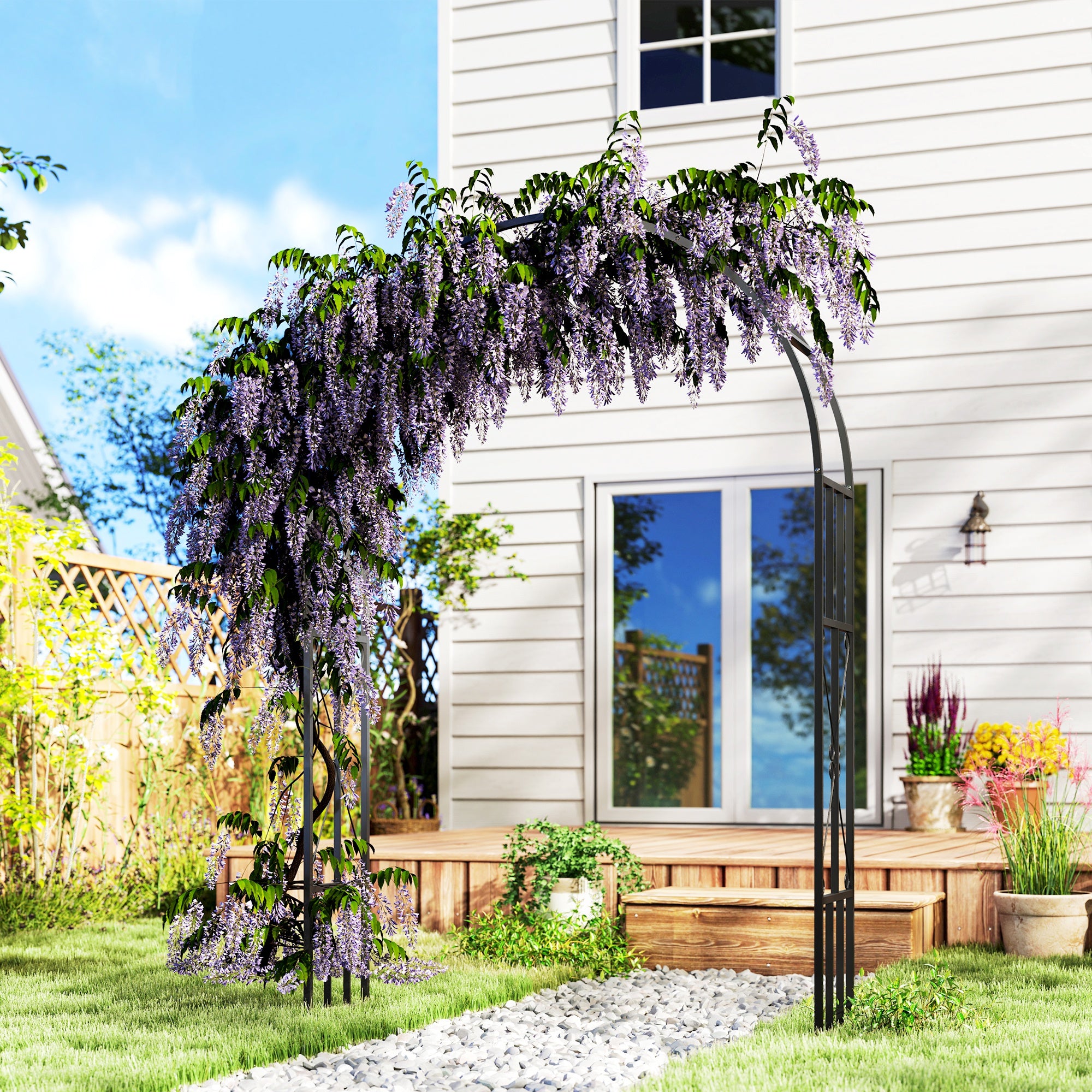 Steel Garden Arch, Rose Garden Arch for Climbing Plants, Roses, Wisteria, for Ceremony Decoration, 150 x 40 x 223 cm, black
