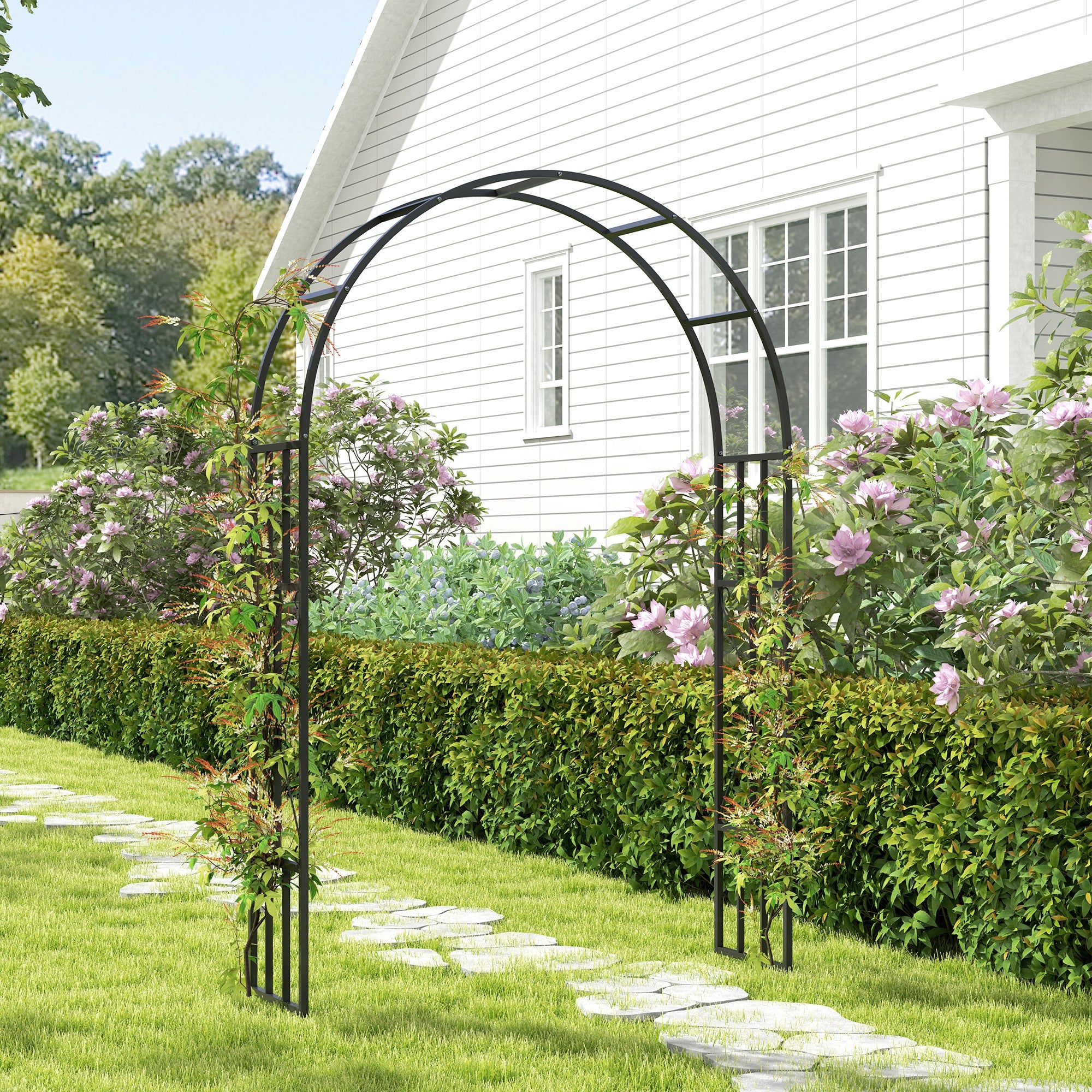 Steel Garden Arch, Rose Garden Arch for Climbing Plants, Roses, Wisteria, for Ceremony Decoration, 150 x 40 x 223 cm, black