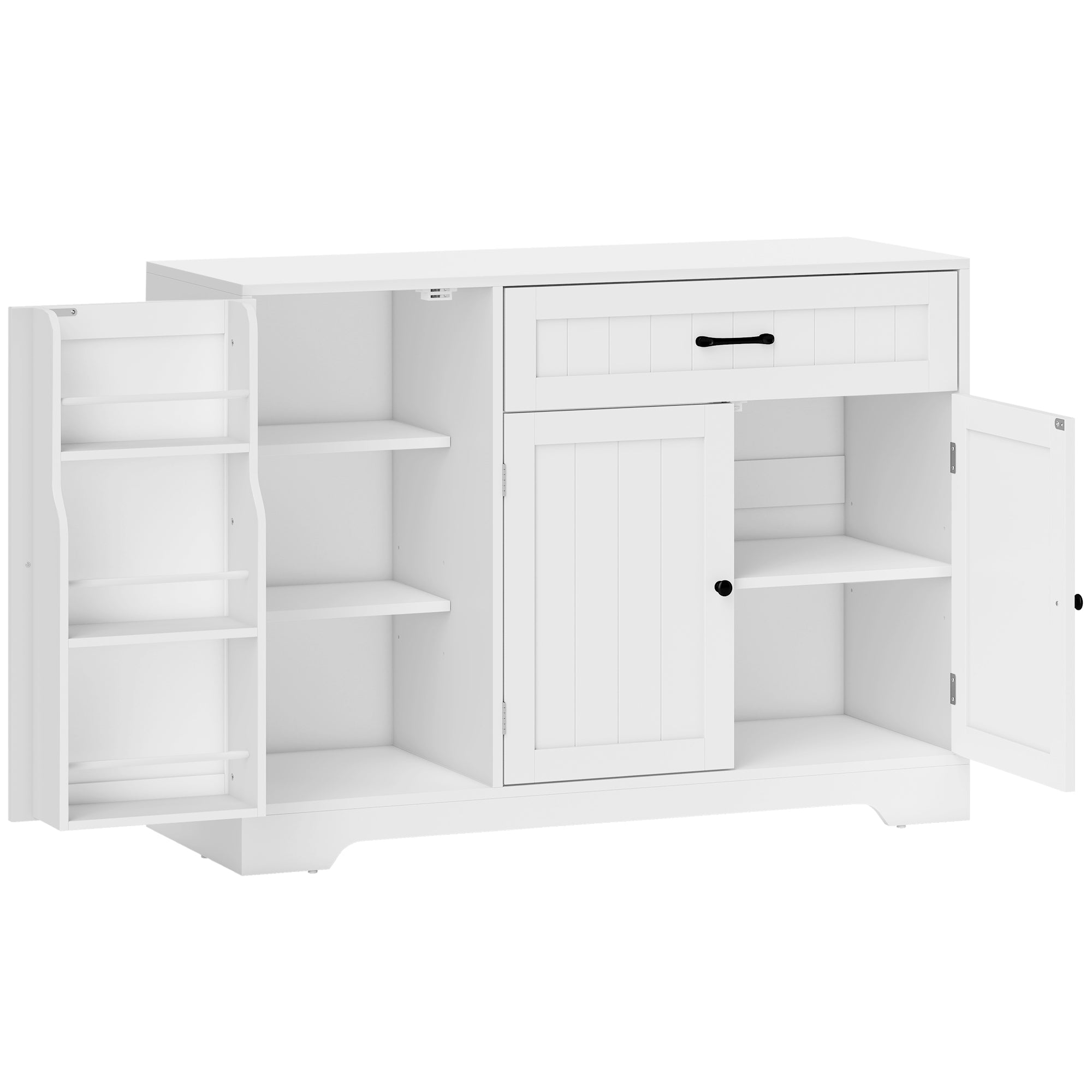 Kitchen Buffet Sideboard with Drawer, 3 Soft-Close Doors, Hidden Racks & Adjustable Shelves — Fits TVs up to 55", White
