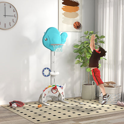 Kids' 5-in-1 Basketball Hoop Adjustable Height with Golden Fish Theme Soccer Golf Ring Ball Toss Game for Indoor Multicolor