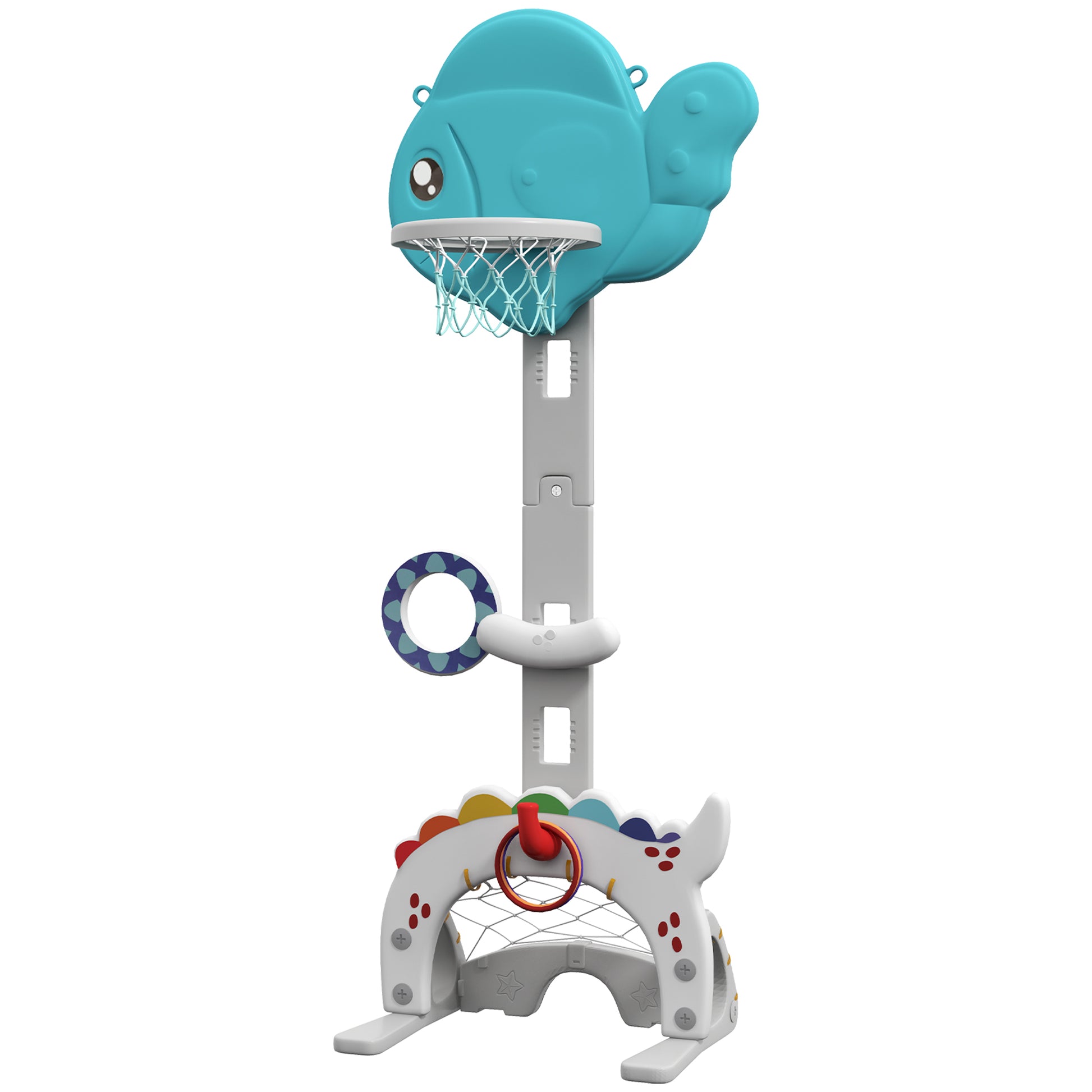Kids' 5-in-1 Basketball Hoop Adjustable Height with Golden Fish Theme Soccer Golf Ring Ball Toss Game for Indoor Multicolor