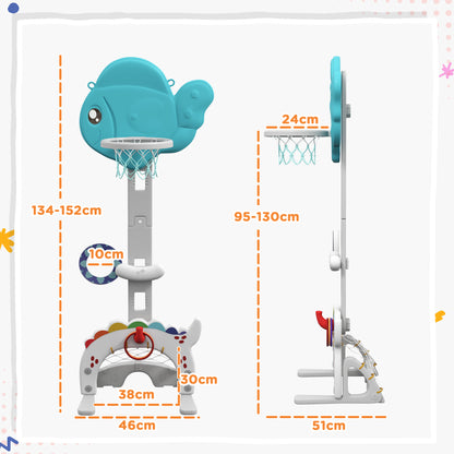 Kids' 5-in-1 Basketball Hoop Adjustable Height with Golden Fish Theme Soccer Golf Ring Ball Toss Game for Indoor Multicolor