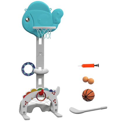 Kids' 5-in-1 Basketball Hoop Adjustable Height with Golden Fish Theme Soccer Golf Ring Ball Toss Game for Indoor Multicolor