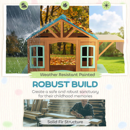Wooden Outdoor Playhouse with Market Counter, Planters & Chalkboard – Multicolor, for Ages 3–6, 142 x 120 x 141.5 cm