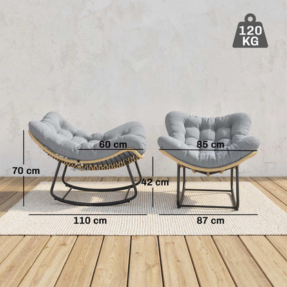 Rattan Rocking Chair with Thick Cushion, Indoor/Outdoor Patio Swing Chair, 265 lb Capacity, 34.3 x 43.3 x 27.6 in (87 x 110 x 70 cm) – Gray