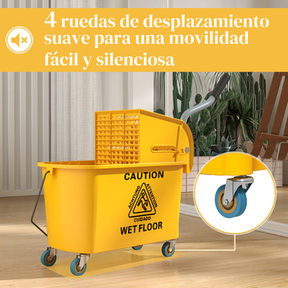 Mop Bucket with Wheels 20 L Capacity Mop Bucket with Wringer System Mop and Transport Handle for Home and Commercial Use Yellow