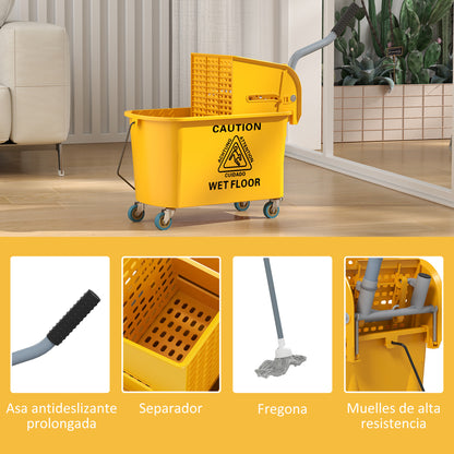 Mop Bucket with Wheels 20 L Capacity Mop Bucket with Wringer System Mop and Transport Handle for Home and Commercial Use Yellow