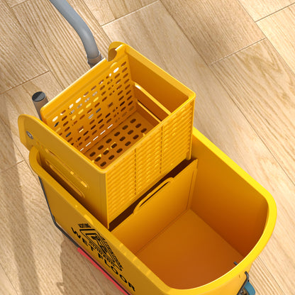 Mop Bucket with Wheels 20 L Capacity Mop Bucket with Wringer System Mop and Transport Handle for Home and Commercial Use Yellow