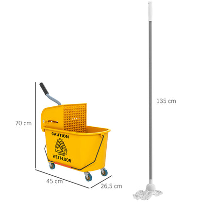 Mop Bucket with Wheels 20 L Capacity Mop Bucket with Wringer System Mop and Transport Handle for Home and Commercial Use Yellow