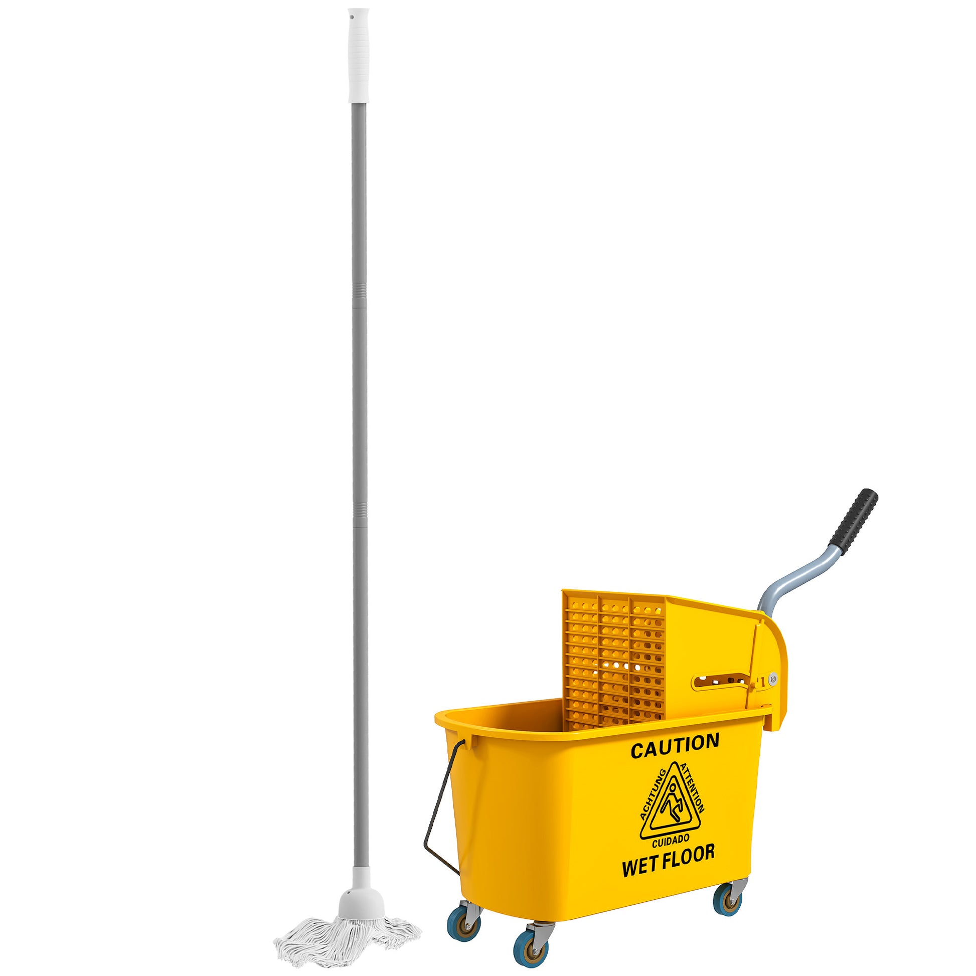 Mop Bucket with Wheels 20 L Capacity Mop Bucket with Wringer System Mop and Transport Handle for Home and Commercial Use Yellow