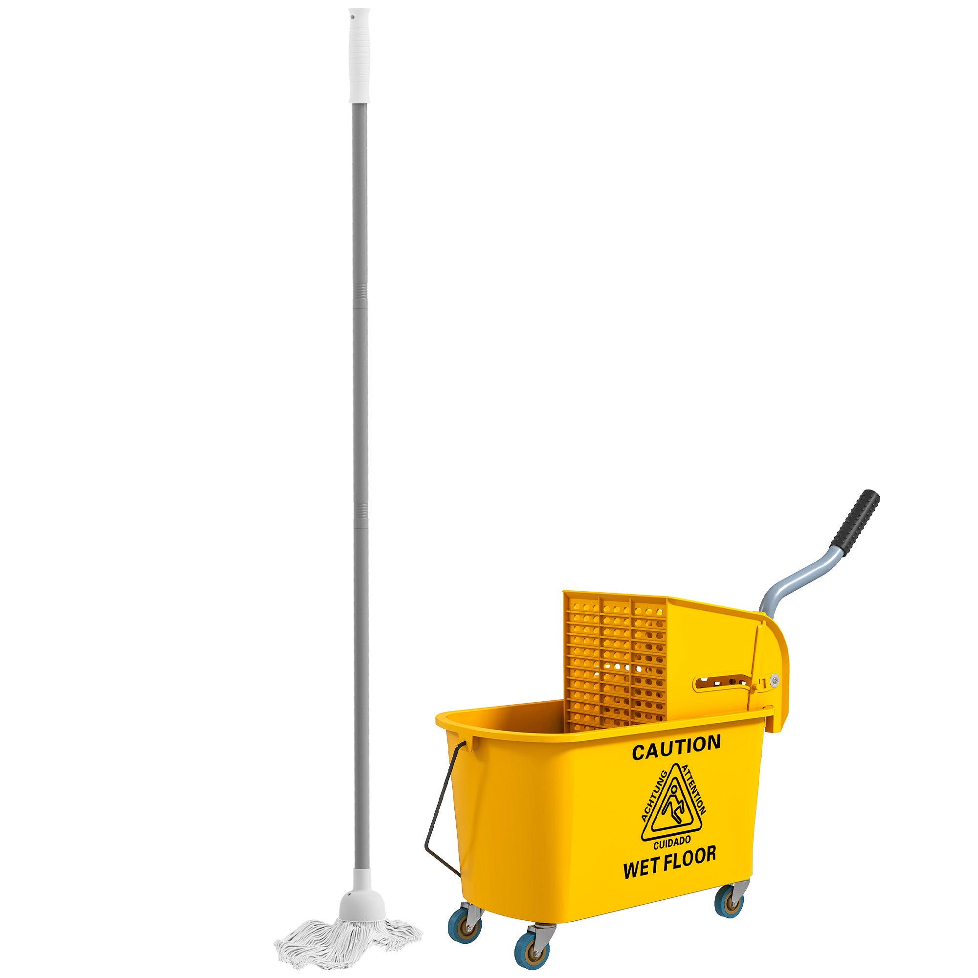 Mop Bucket with Wheels 20 L Capacity Mop Bucket with Wringer System Mop and Transport Handle for Home and Commercial Use Yellow