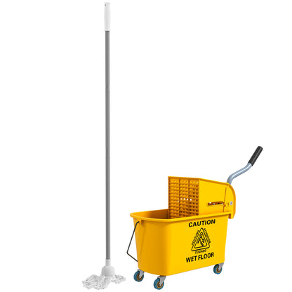 Mop Bucket with Wheels 20 L Capacity Mop Bucket with Wringer System Mop and Transport Handle for Home and Commercial Use Yellow