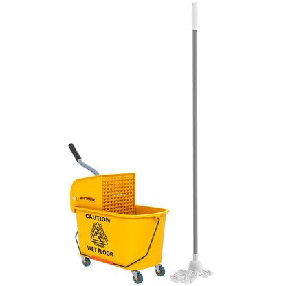 Mop Bucket with Wheels 20 L Capacity Mop Bucket with Wringer System Mop and Transport Handle for Home and Commercial Use Yellow