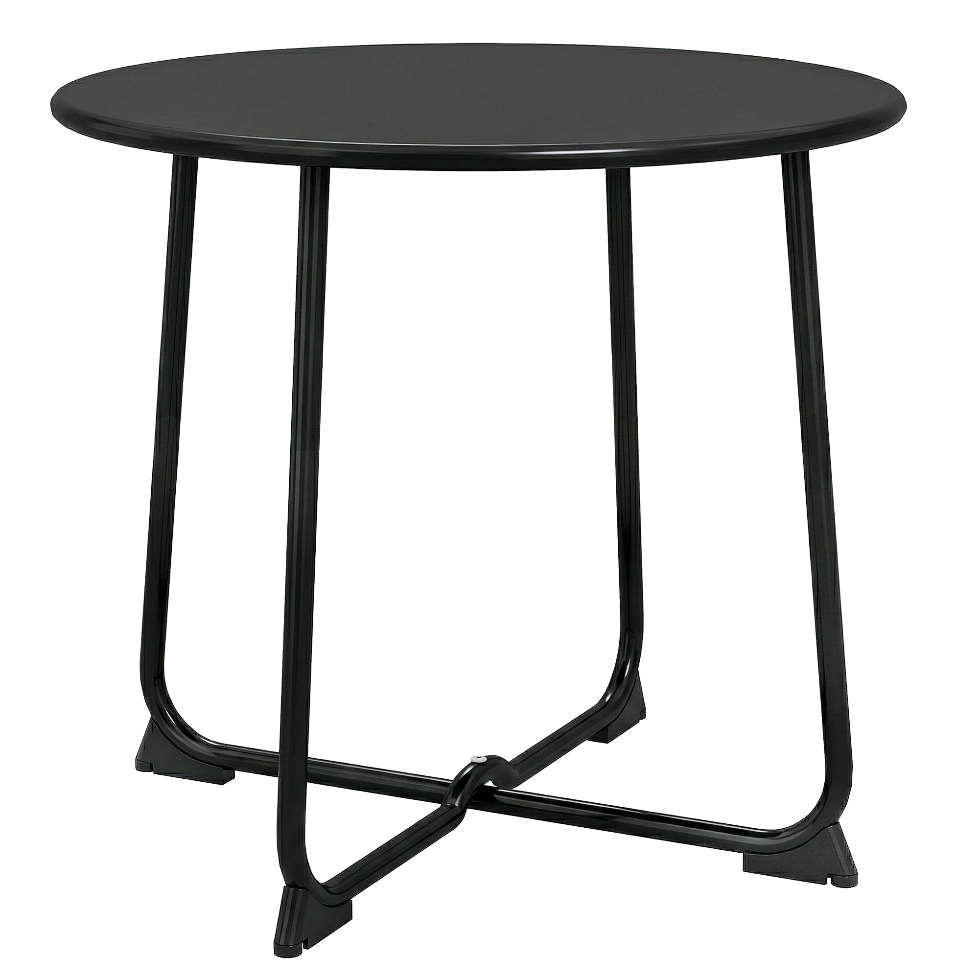 19.7 in Round Garden Side Table, Metal Outdoor Table with X-Base and Non-Slip Feet, Black