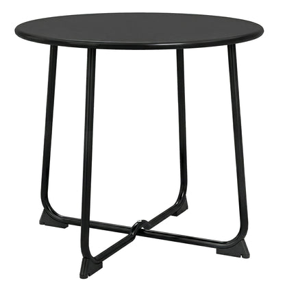 19.7 in Round Garden Side Table, Metal Outdoor Table with X-Base and Non-Slip Feet, Black