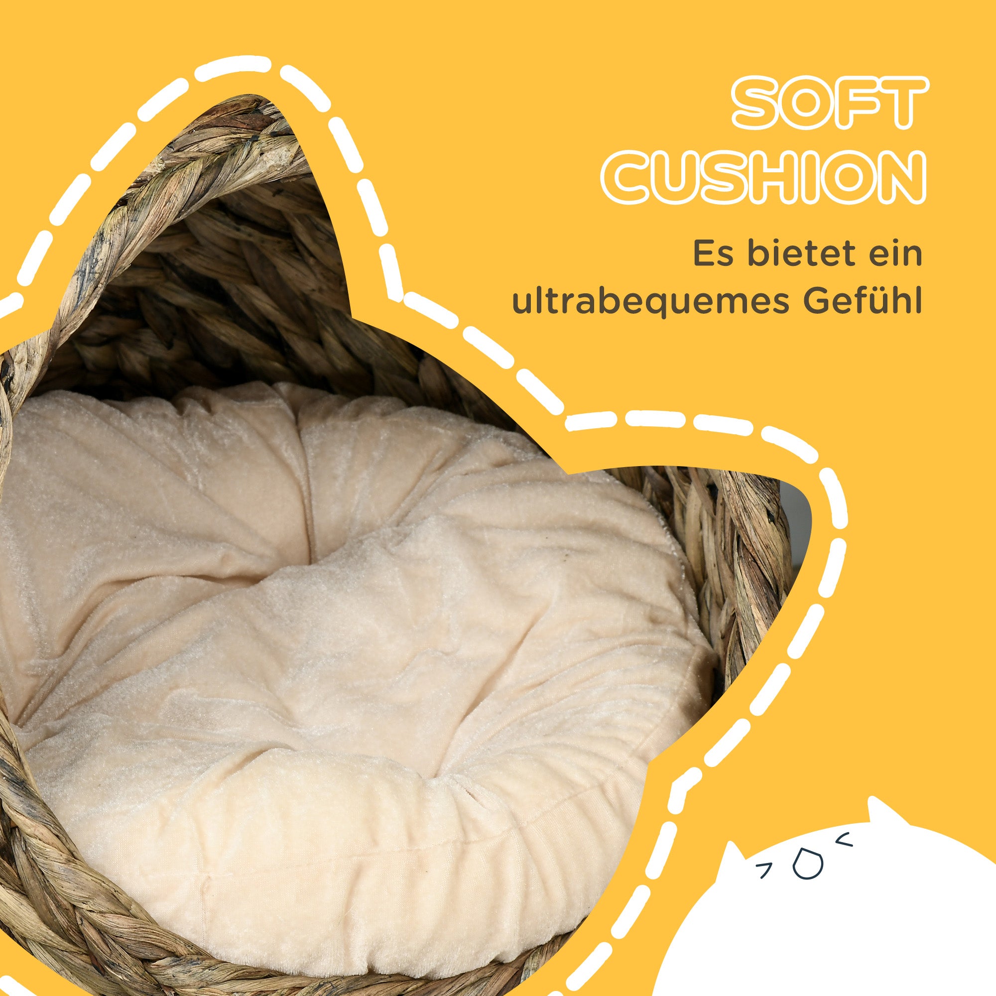 Rattan Cat Basket Cat Cave Cat Cottage Cat Bed with Cushion Pet Bed Water Hyacinth Coffee 42 x 33 x 52 cm
