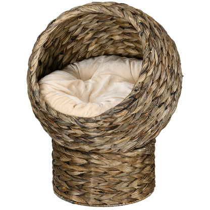 Rattan Cat Basket Cat Cave Cat Cottage Cat Bed with Cushion Pet Bed Water Hyacinth Coffee 42 x 33 x 52 cm