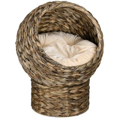 Rattan Cat Basket Cat Cave Cat Cottage Cat Bed with Cushion Pet Bed Water Hyacinth Coffee 42 x 33 x 52 cm