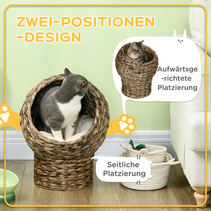 Rattan Cat Basket Cat Cave Cat Cottage Cat Bed with Cushion Pet Bed Water Hyacinth Coffee 42 x 33 x 52 cm