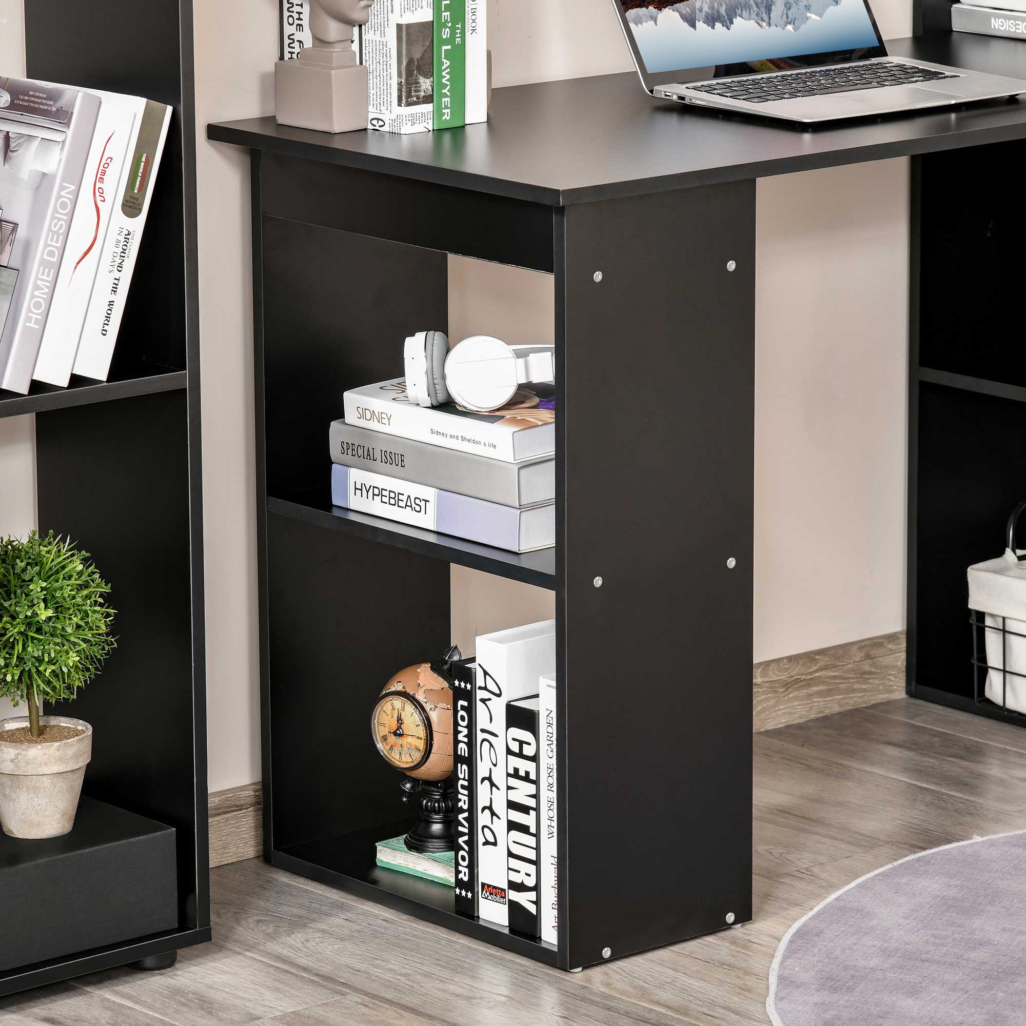 Computer Desk with Storage, 6 Open Compartments, Computer Table for Bedroom, Studio, 120 x 55 x 120 cm, Black
