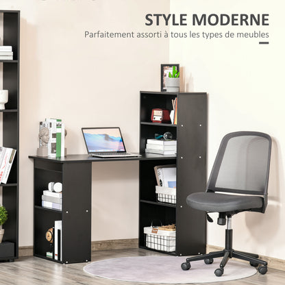 Computer Desk with Storage, 6 Open Compartments, Computer Table for Bedroom, Studio, 120 x 55 x 120 cm, Black