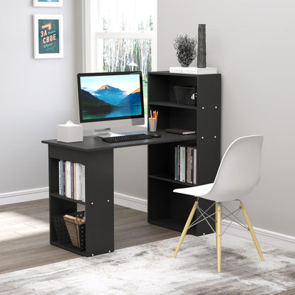 Computer Desk with Storage, 6 Open Compartments, Computer Table for Bedroom, Studio, 120 x 55 x 120 cm, Black