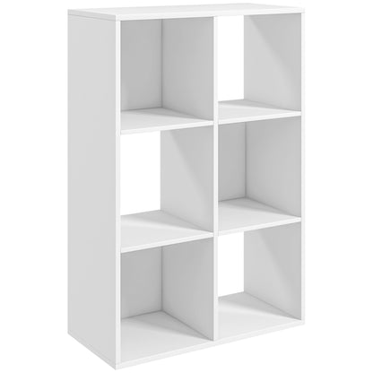 Cube Bookcase with 6 Shelves Storage Organizer in Rustic Design, Modern Wooden Bookcase, for Kids Room, Study, Office, 61.5x29.5x91.5 cm, White