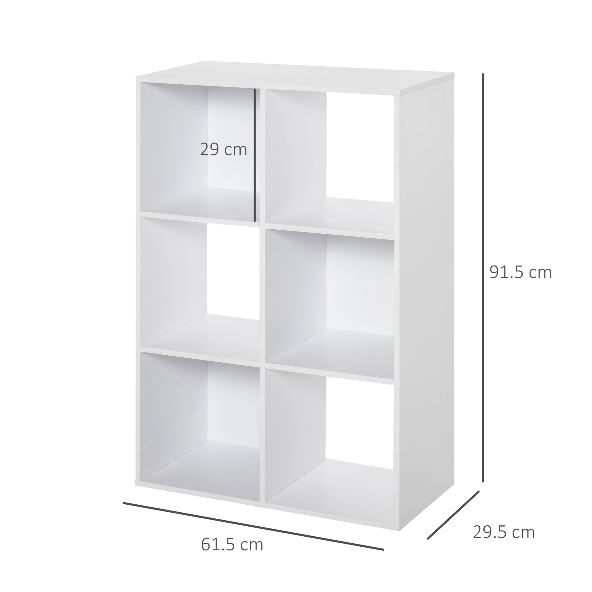Cube Bookcase with 6 Shelves Storage Organizer in Rustic Design, Modern Wooden Bookcase, for Kids Room, Study, Office, 61.5x29.5x91.5 cm, White