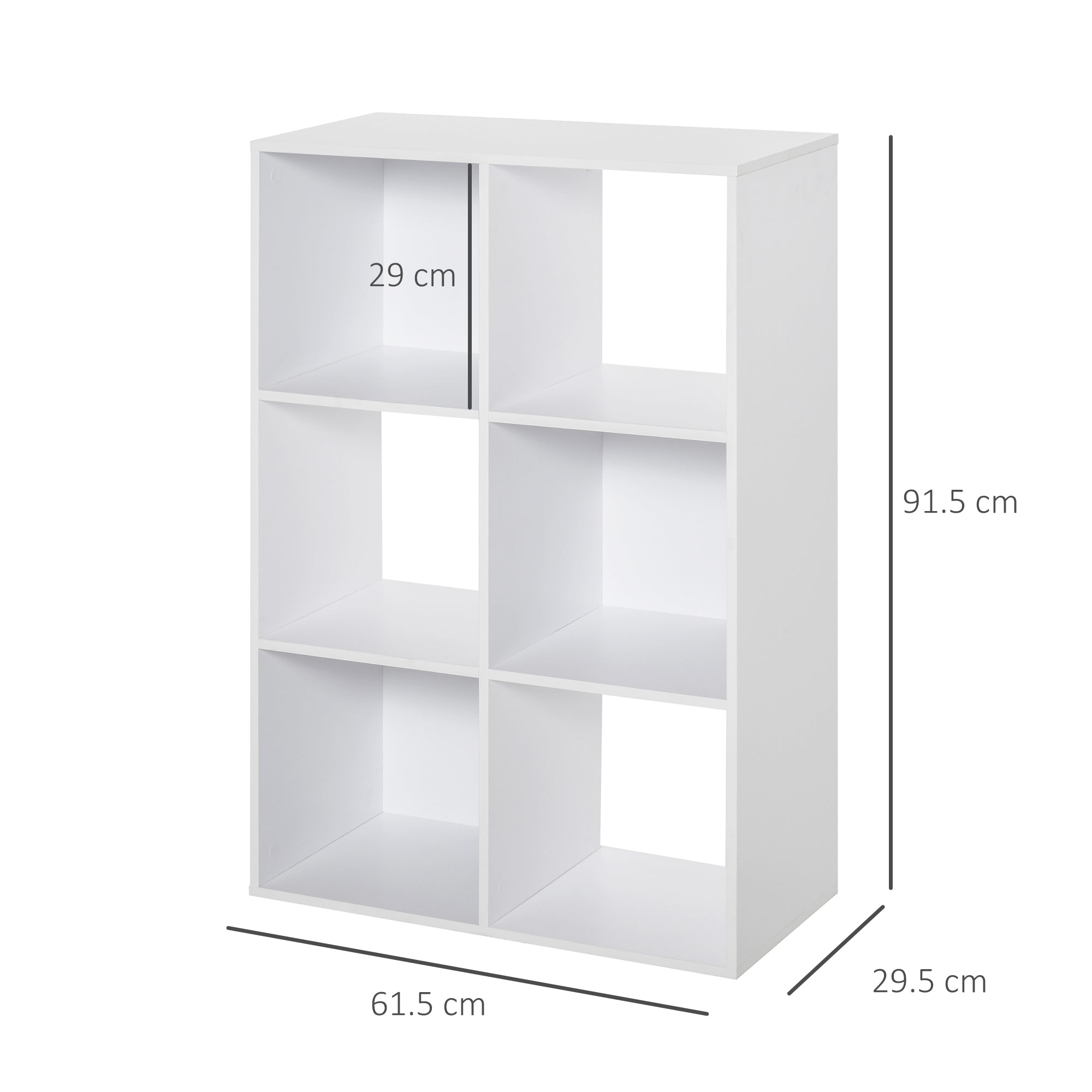 Cube Bookcase with 6 Shelves Storage Organizer in Rustic Design, Modern Wooden Bookcase, for Kids Room, Study, Office, 61.5x29.5x91.5 cm, White