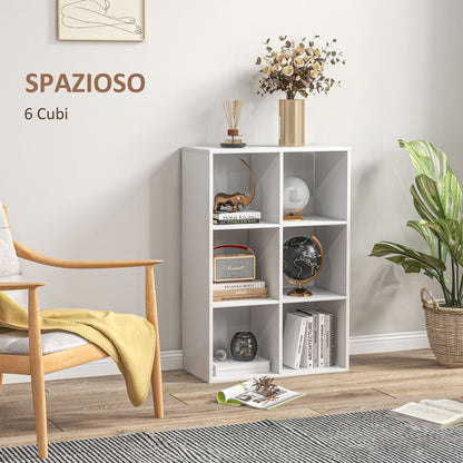 Cube Bookcase with 6 Shelves Storage Organizer in Rustic Design, Modern Wooden Bookcase, for Kids Room, Study, Office, 61.5x29.5x91.5 cm, White