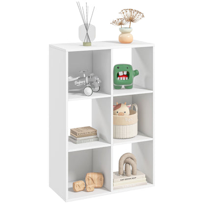 Cube Bookcase with 6 Shelves Storage Organizer in Rustic Design, Modern Wooden Bookcase, for Kids Room, Study, Office, 61.5x29.5x91.5 cm, White