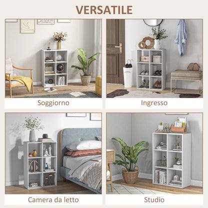 Cube Bookcase with 6 Shelves Storage Organizer in Rustic Design, Modern Wooden Bookcase, for Kids Room, Study, Office, 61.5x29.5x91.5 cm, White