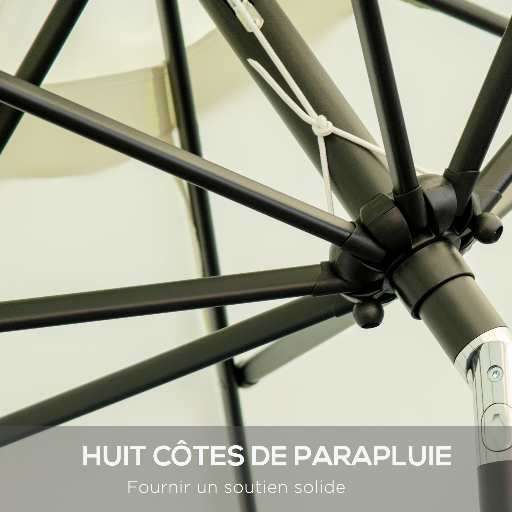 Garden Parasol Round Tilting Ø 268 cm with Fringes High-Density Anti-UV Polyester Fabric Removable Mast 8 Ribs, Cream