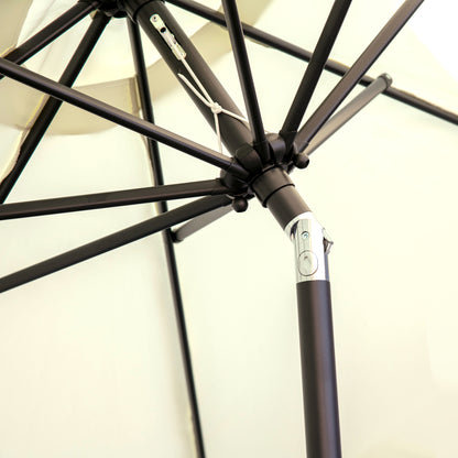Garden Parasol Round Tilting Ø 268 cm with Fringes High-Density Anti-UV Polyester Fabric Removable Mast 8 Ribs, Cream