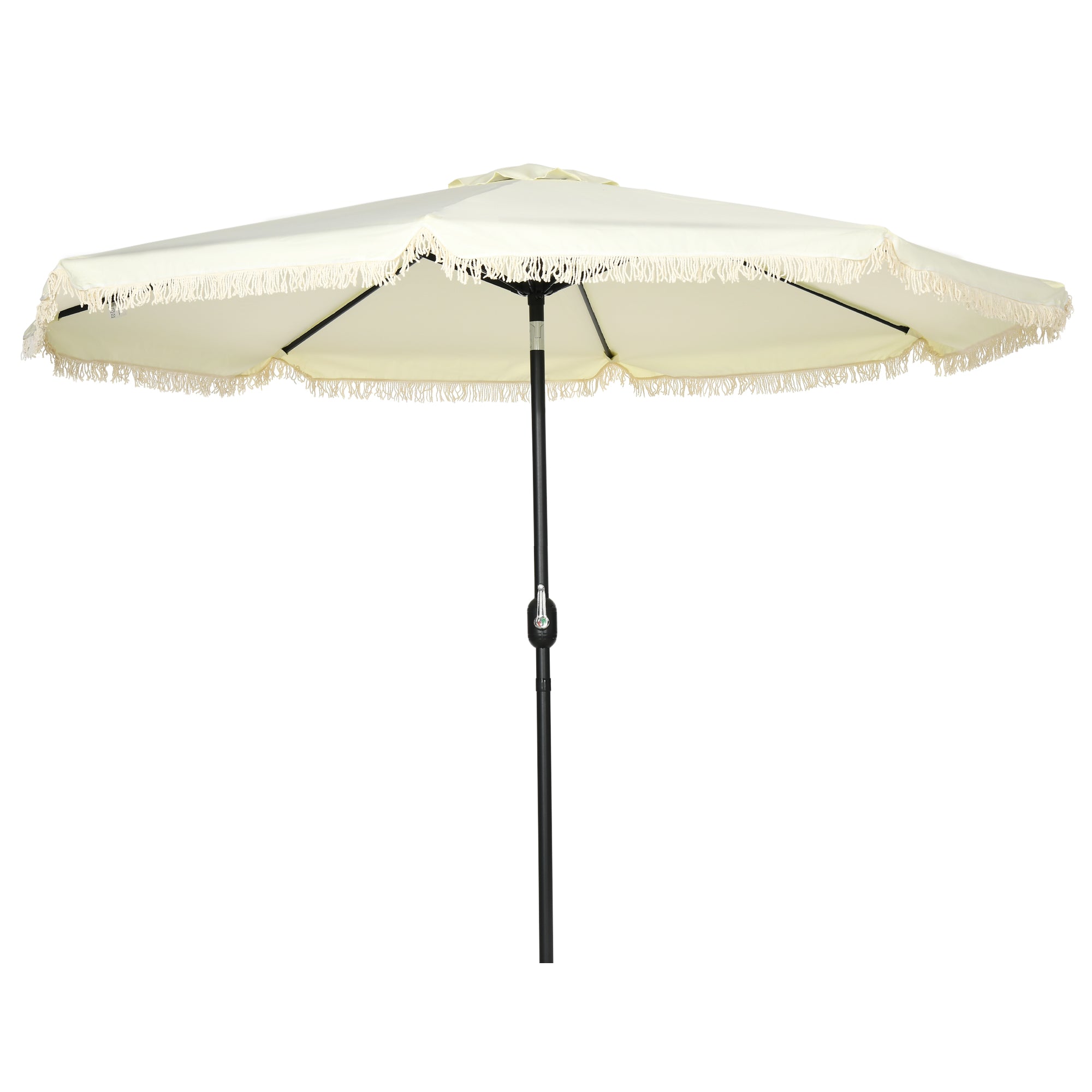 Garden Parasol Round Tilting Ø 268 cm with Fringes High-Density Anti-UV Polyester Fabric Removable Mast 8 Ribs, Cream