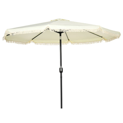 Garden Parasol Round Tilting Ø 268 cm with Fringes High-Density Anti-UV Polyester Fabric Removable Mast 8 Ribs, Cream